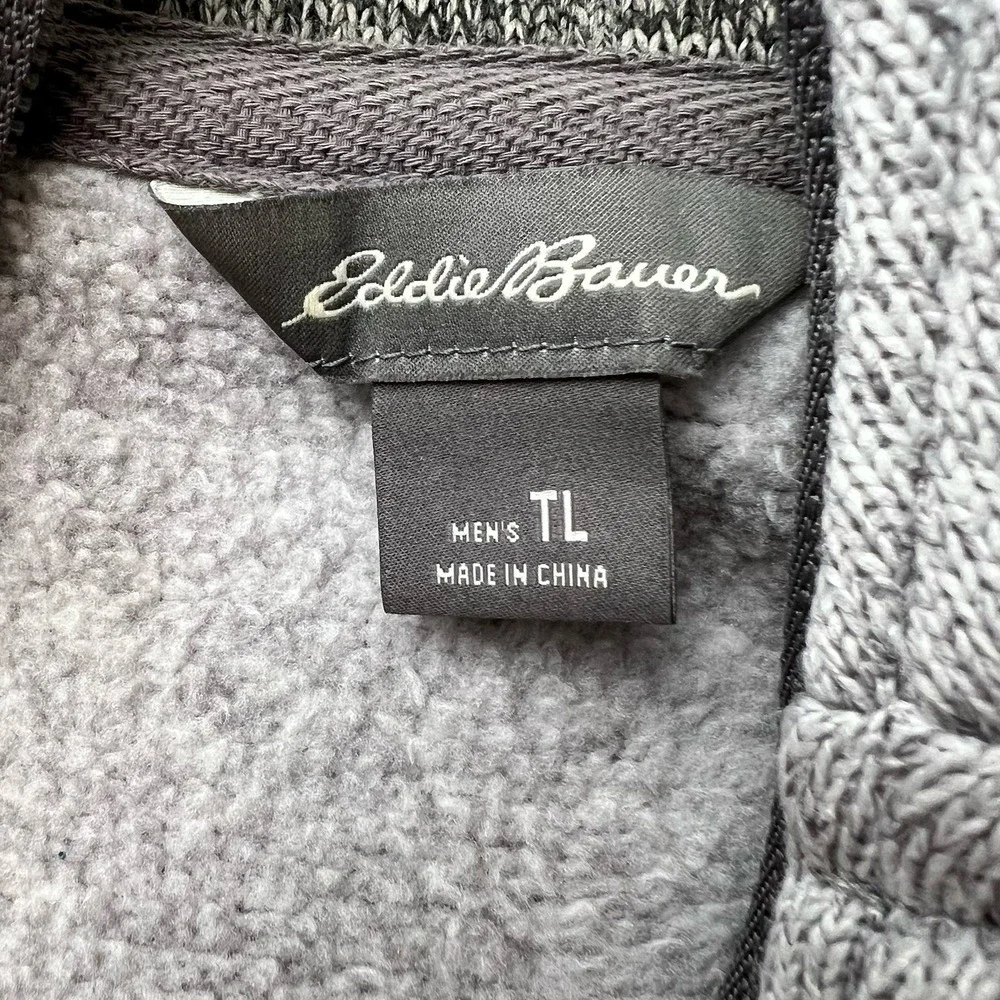 Eddie Bauer Men's  Pullover Fleece Lined  1/4 Zip Mock Neck Marled Knit Gray TL